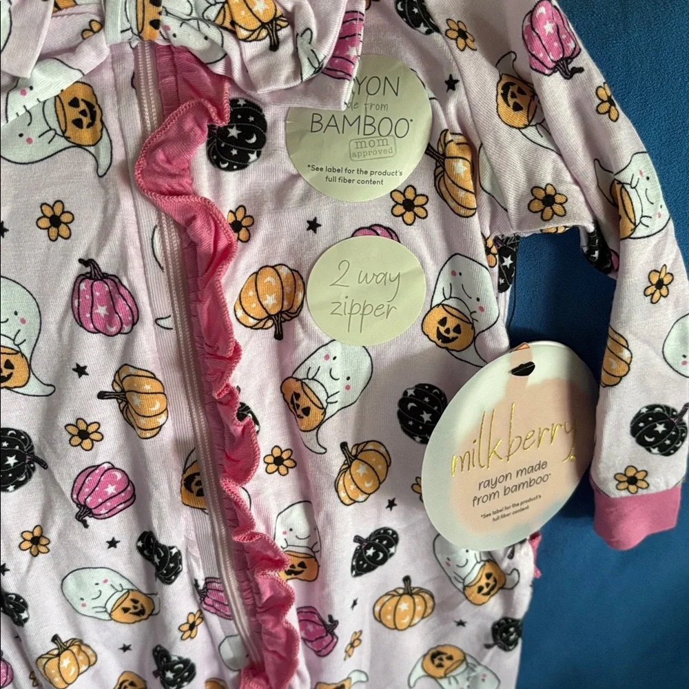 Milkberry Baby Girl Bamboo Halloween Set 6-9 Months with Bow headband - Picture 3 of 5